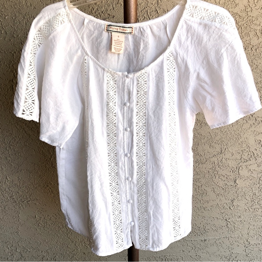 Flying Tomato White Top with Sheer Crocket Panels Size S